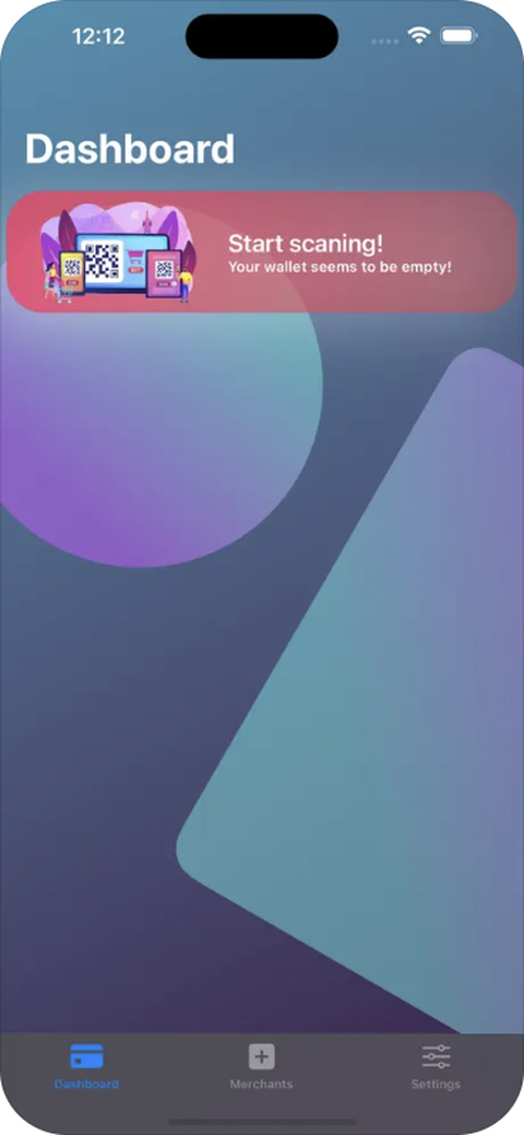 WalletLess dashboard screen